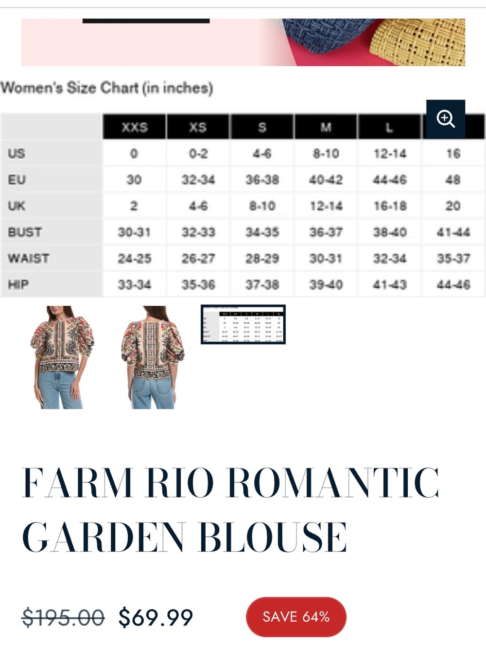 NWOT FARM MEDUIM 6/8/10 Rio Romantic Garden Blouse Top Shirt Cotton! - Picture 3 of 5